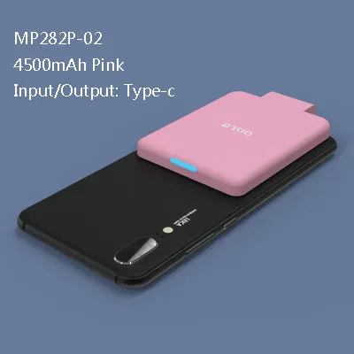 Slim 4500mAh back clip battery for iPhone Android Type-C phones in black, white, blue, pink, red