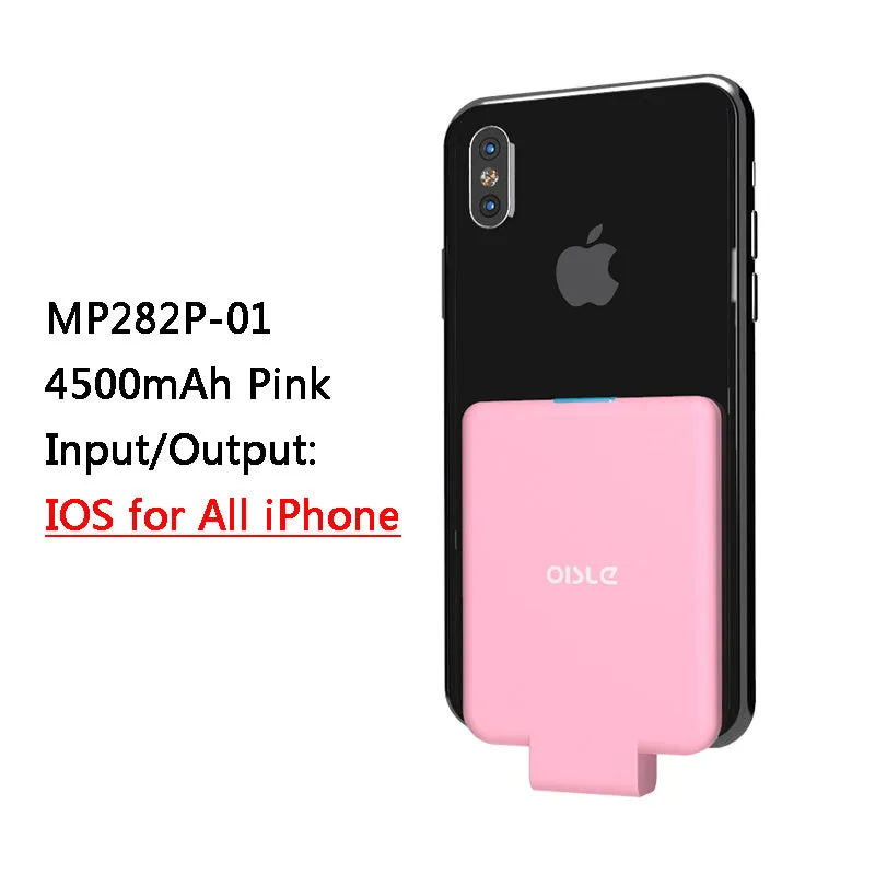 Slim 4500mAh back clip battery for iPhone Android Type-C phones in black, white, blue, pink, red