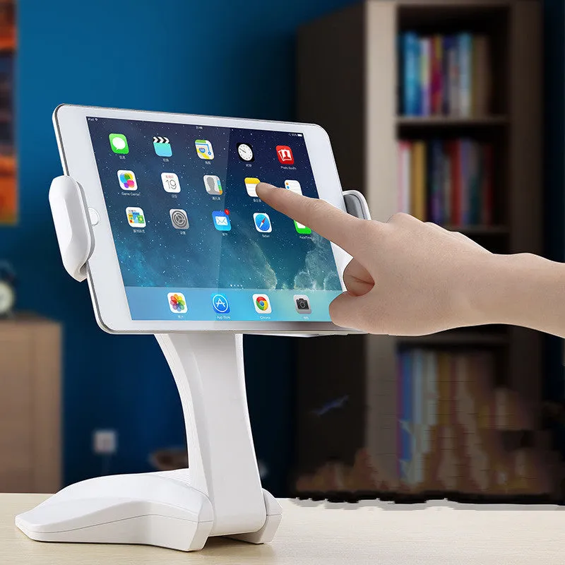 White aluminium alloy tablet lazy support rack with adjustable clip for 7-15-inch devices