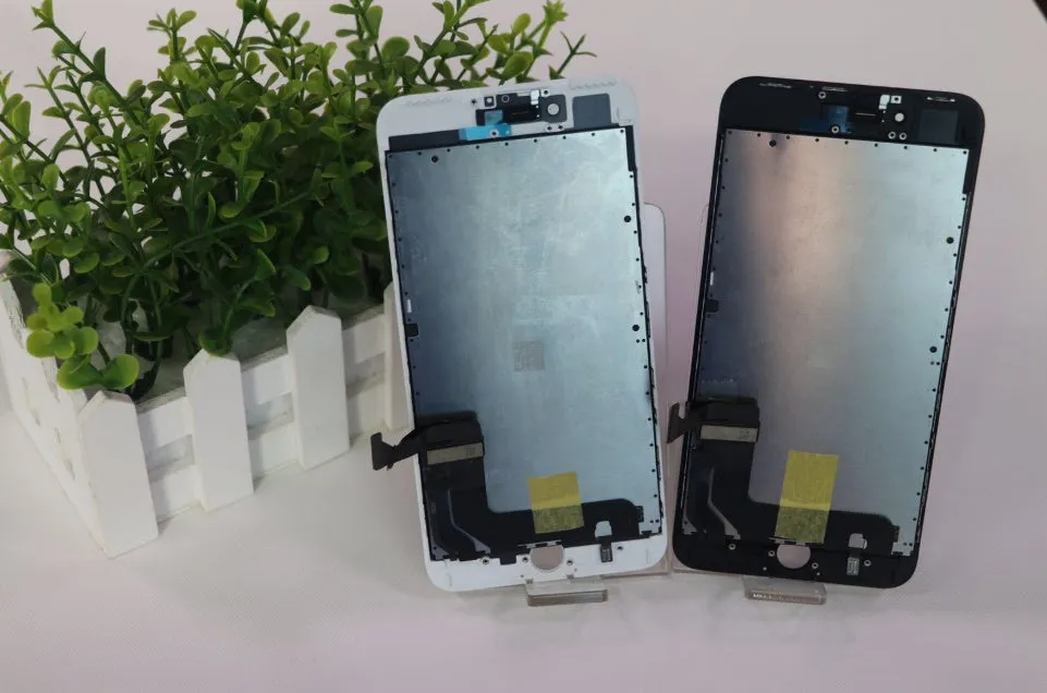 iPhone LCD replacement screen with capacitive touch layer and disassembly tool.