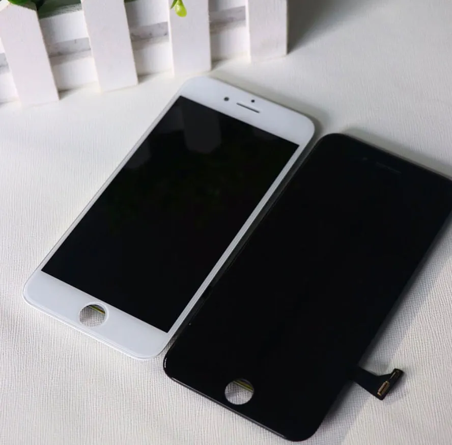 iPhone LCD replacement screen with capacitive touch layer and disassembly tool.
