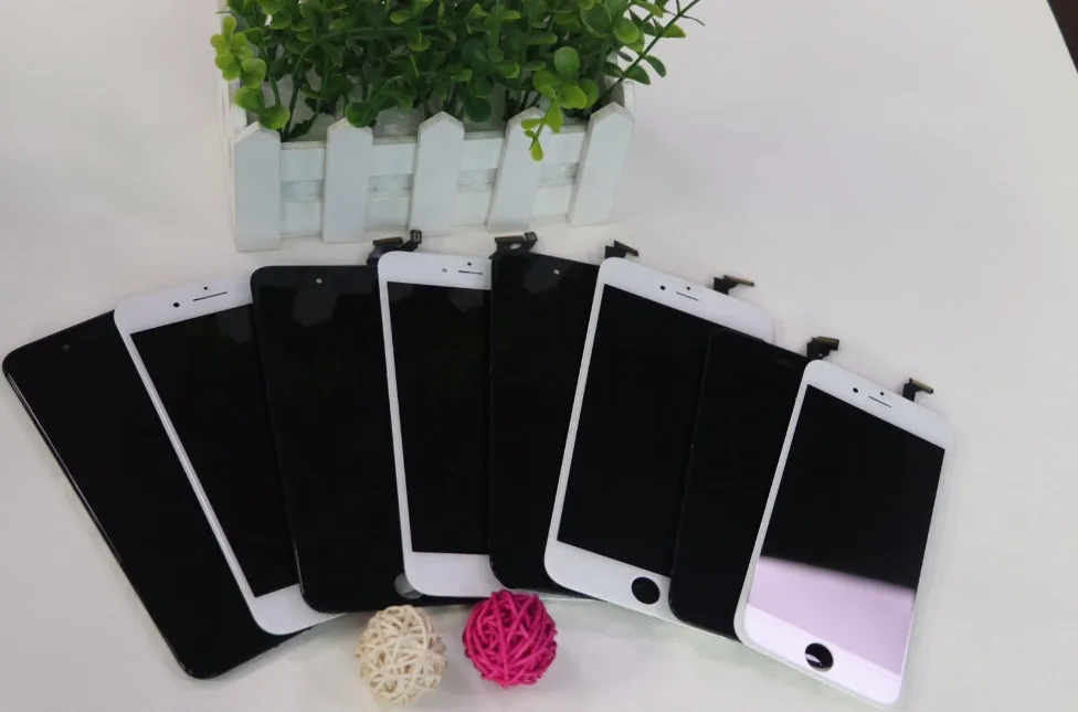 iPhone LCD replacement screen with capacitive touch layer and disassembly tool.