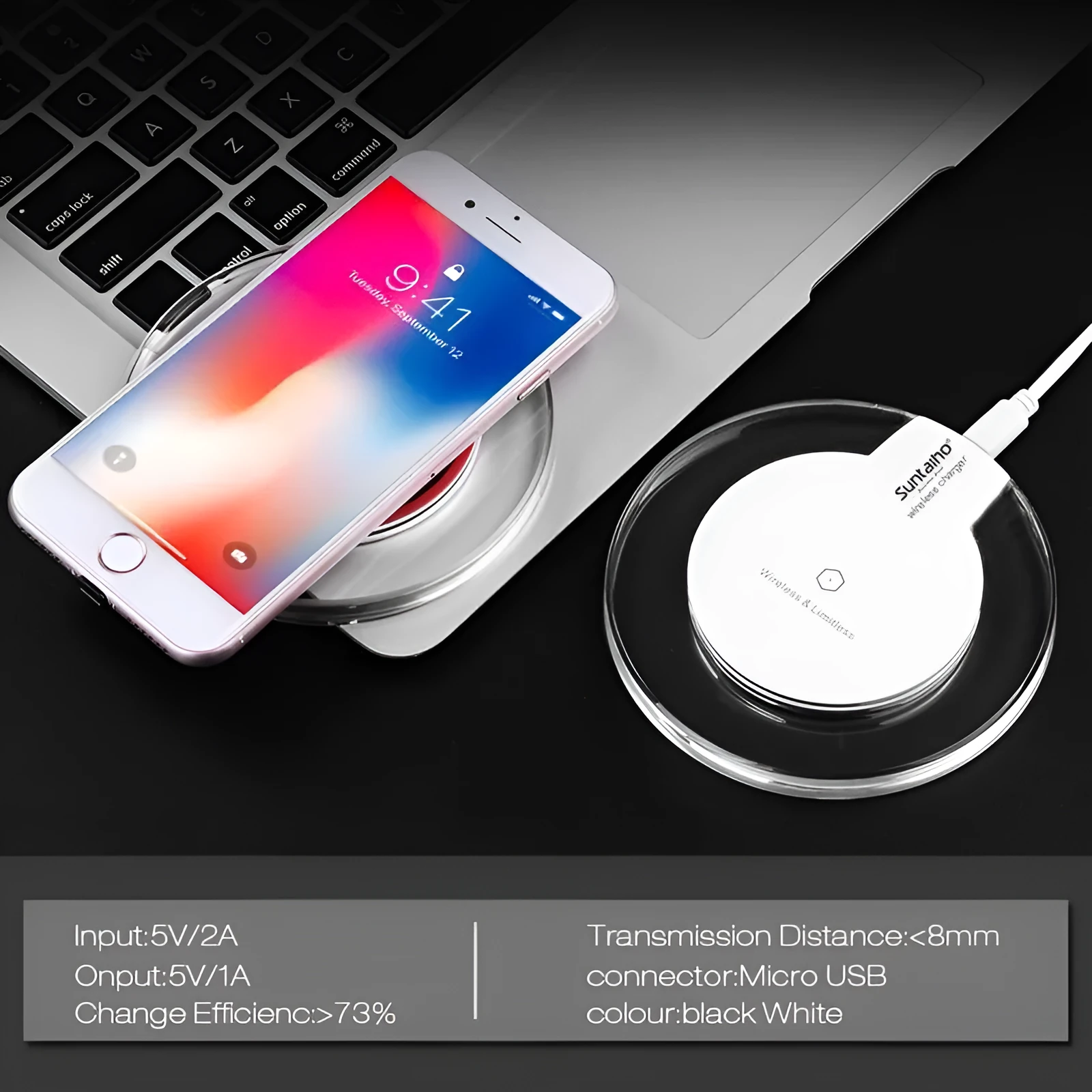 Slim black Qi wireless charger receiver module for Samsung and iPhone phones