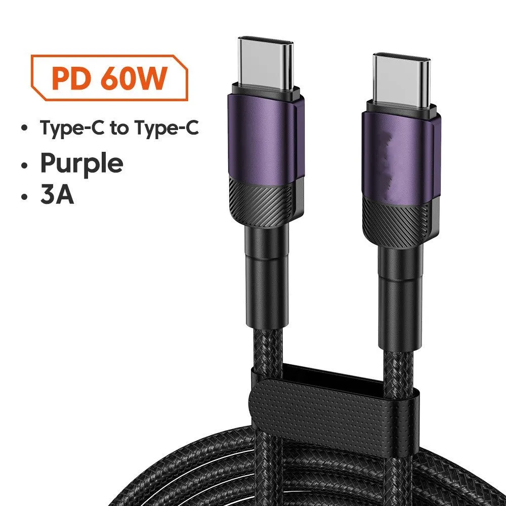 Toocki aluminium alloy woven USB charging cable with Type-C connectors in multiple colours