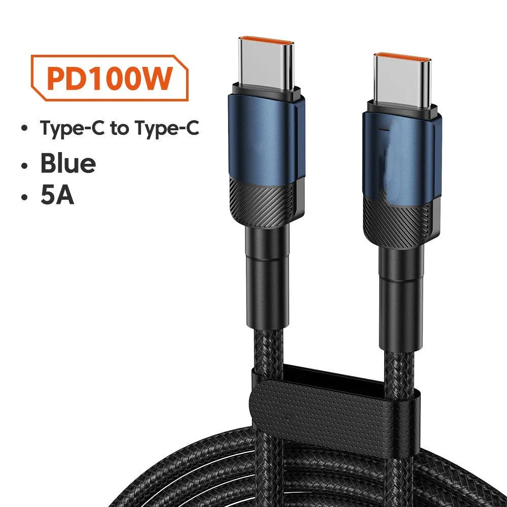 Toocki aluminium alloy woven USB charging cable with Type-C connectors in multiple colours