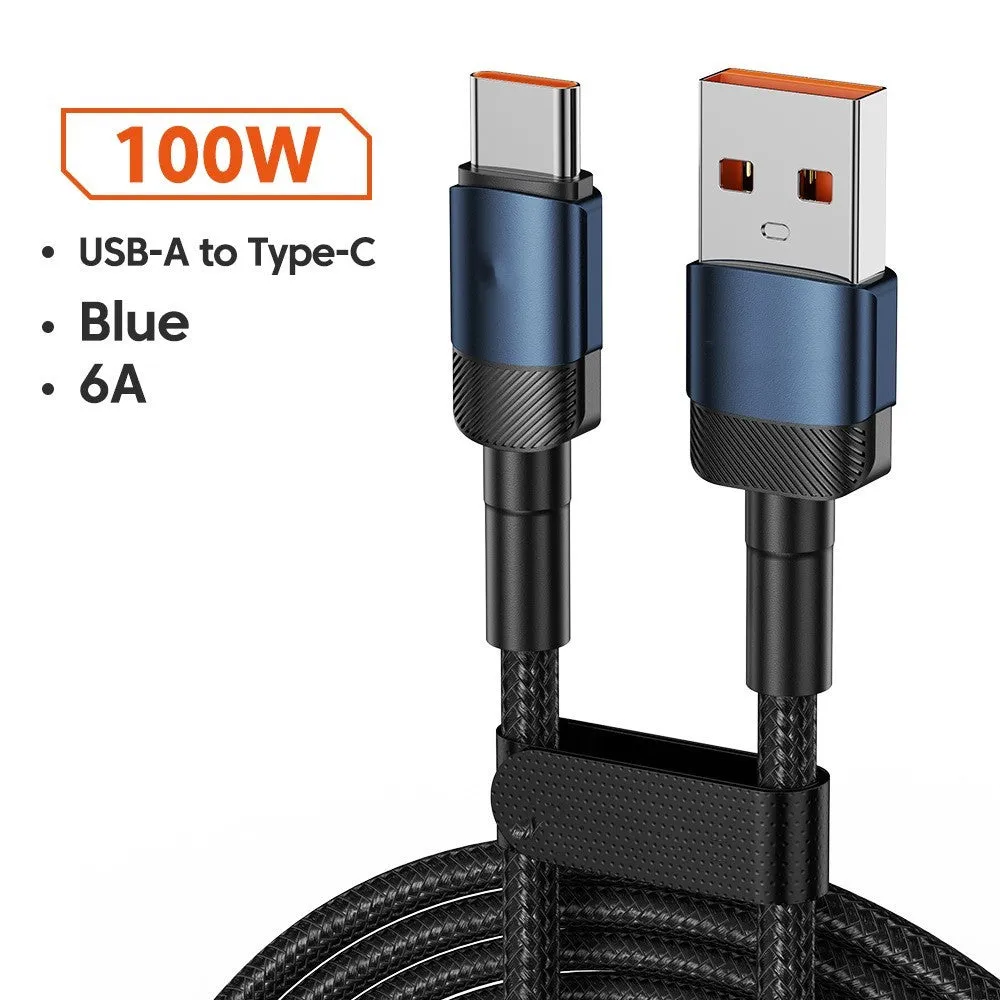 Toocki aluminium alloy woven USB charging cable with Type-C connectors in multiple colours