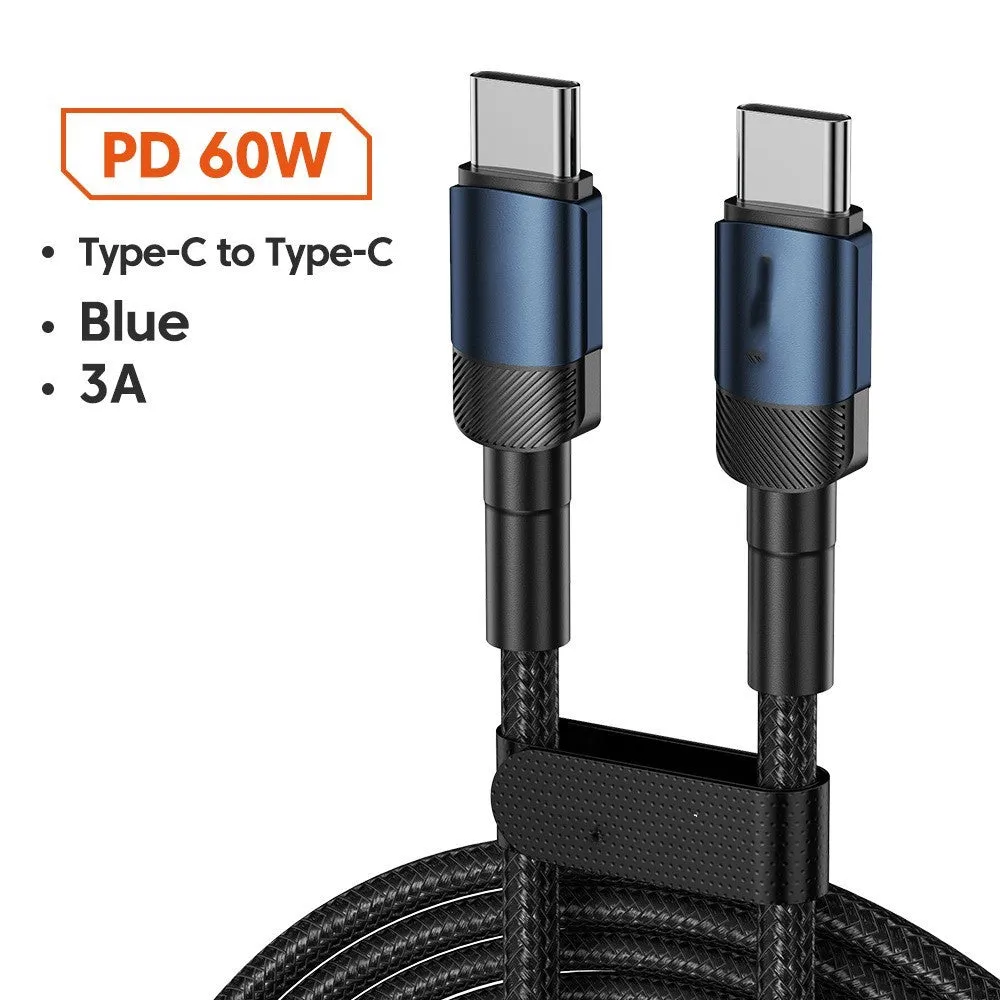 Toocki aluminium alloy woven USB charging cable with Type-C connectors in multiple colours