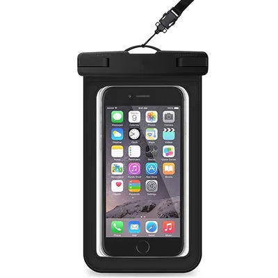 Waterproof mobile phone bag for devices up to 7 inches, made from PVC fabric in colours like pink-blue and turquoise.