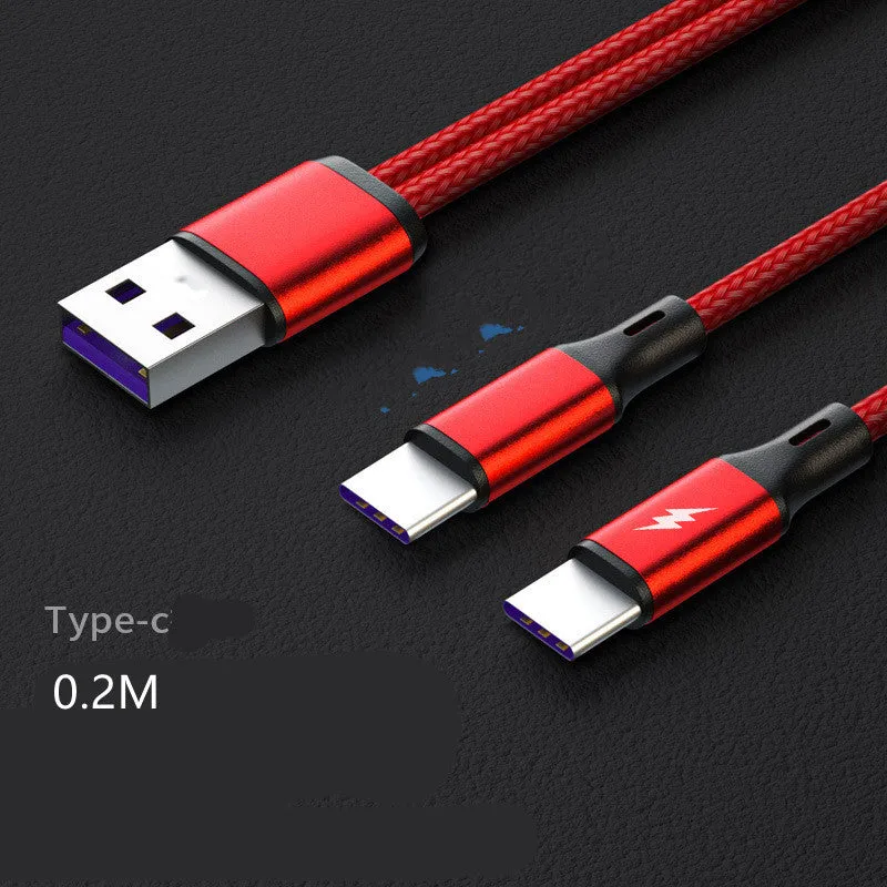Black braided two-in-one fast charging cable with aluminium alloy connectors for Android devices