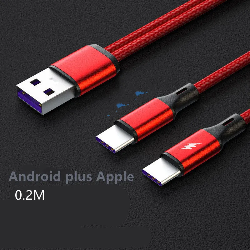 Black braided two-in-one fast charging cable with aluminium alloy connectors for Android devices