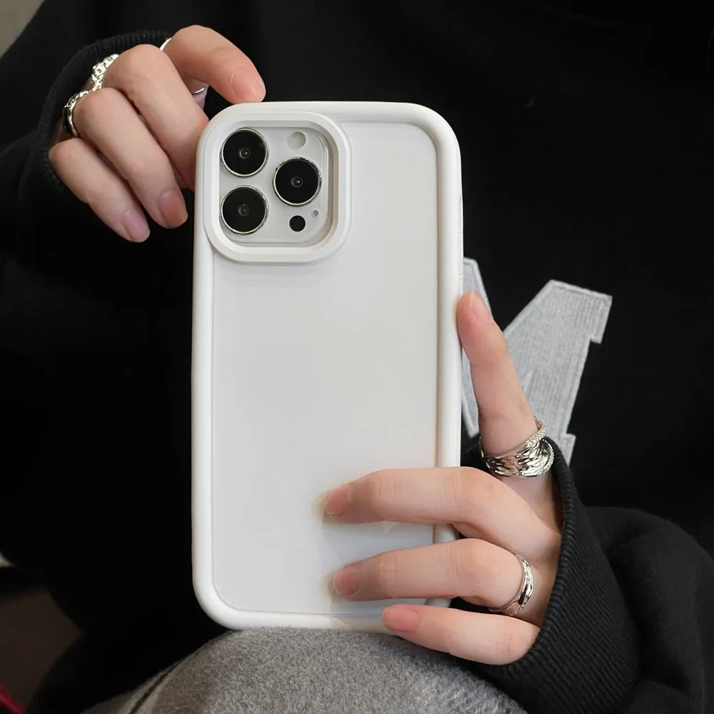 Frosted texture silicone iPhone case showing skin-feel surface in solid colour options