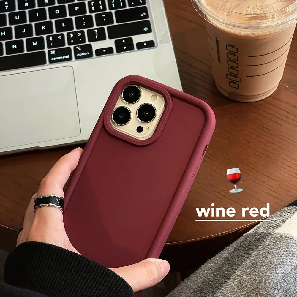 Frosted texture silicone iPhone case showing skin-feel surface in solid colour options