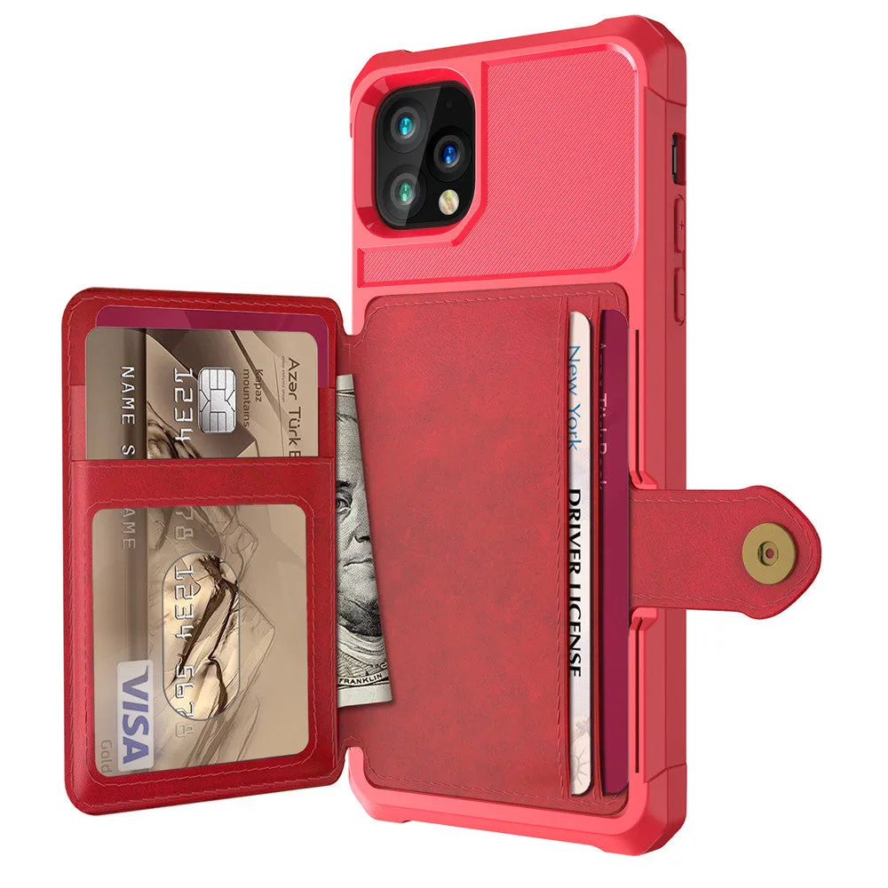 Imitation leather wallet phone case in solid colour with card slots for iPhone