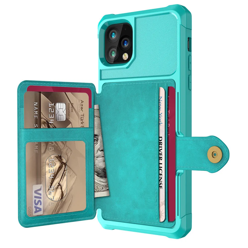Imitation leather wallet phone case in solid colour with card slots for iPhone
