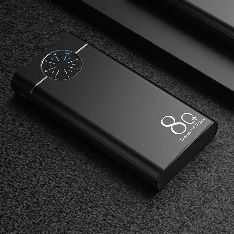 20000mAh alloy fast charging power bank in black, red, and blue colours with LED flashlight