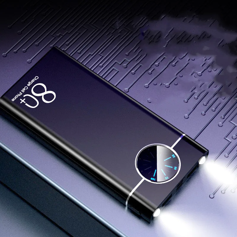 20000mAh alloy fast charging power bank in black, red, and blue colours with LED flashlight