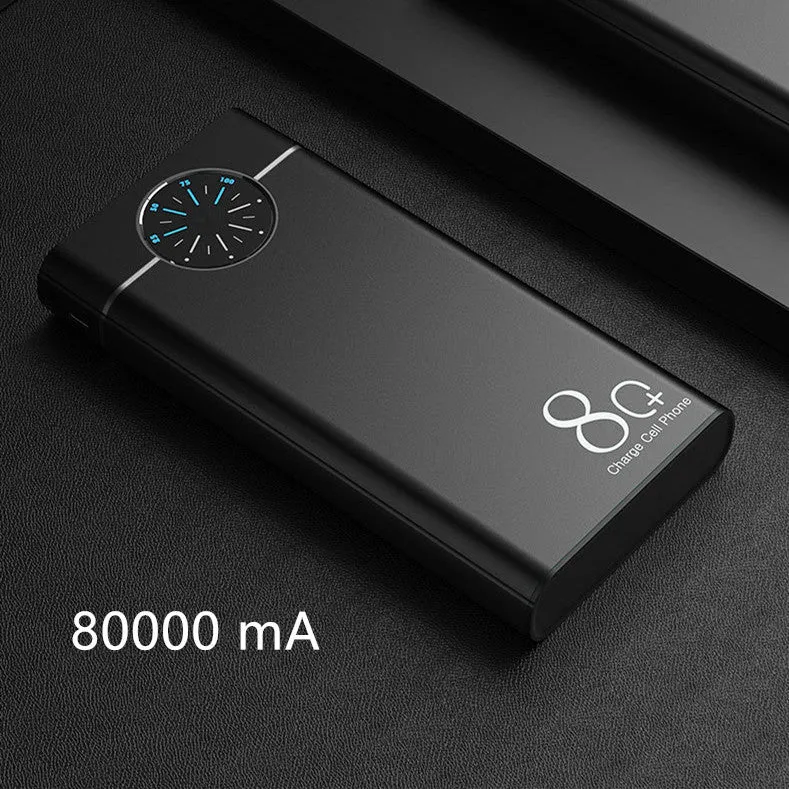 20000mAh alloy fast charging power bank in black, red, and blue colours with LED flashlight