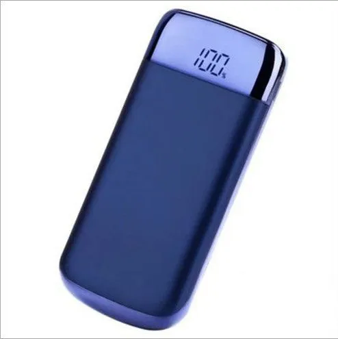 Square aluminium alloy power bank with digital display and multiple USB ports in select colours.