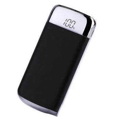 Square aluminium alloy power bank with digital display and multiple USB ports in select colours.