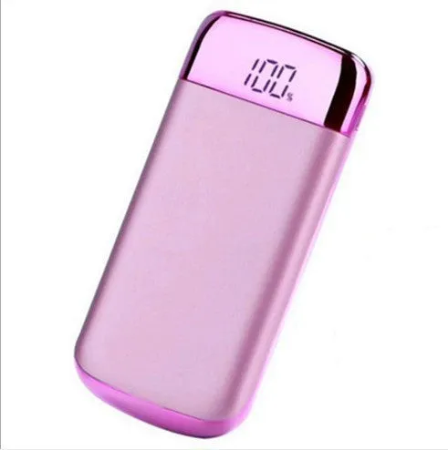Square aluminium alloy power bank with digital display and multiple USB ports in select colours.