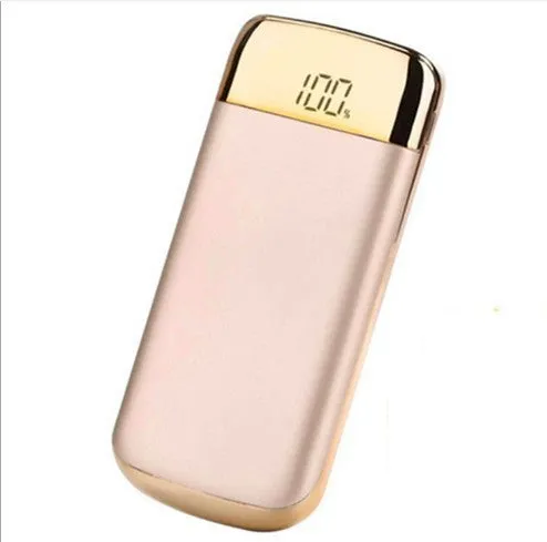 Square aluminium alloy power bank with digital display and multiple USB ports in select colours.