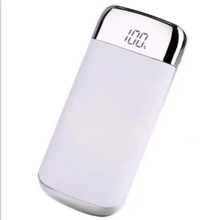 Square aluminium alloy power bank with digital display and multiple USB ports in select colours.