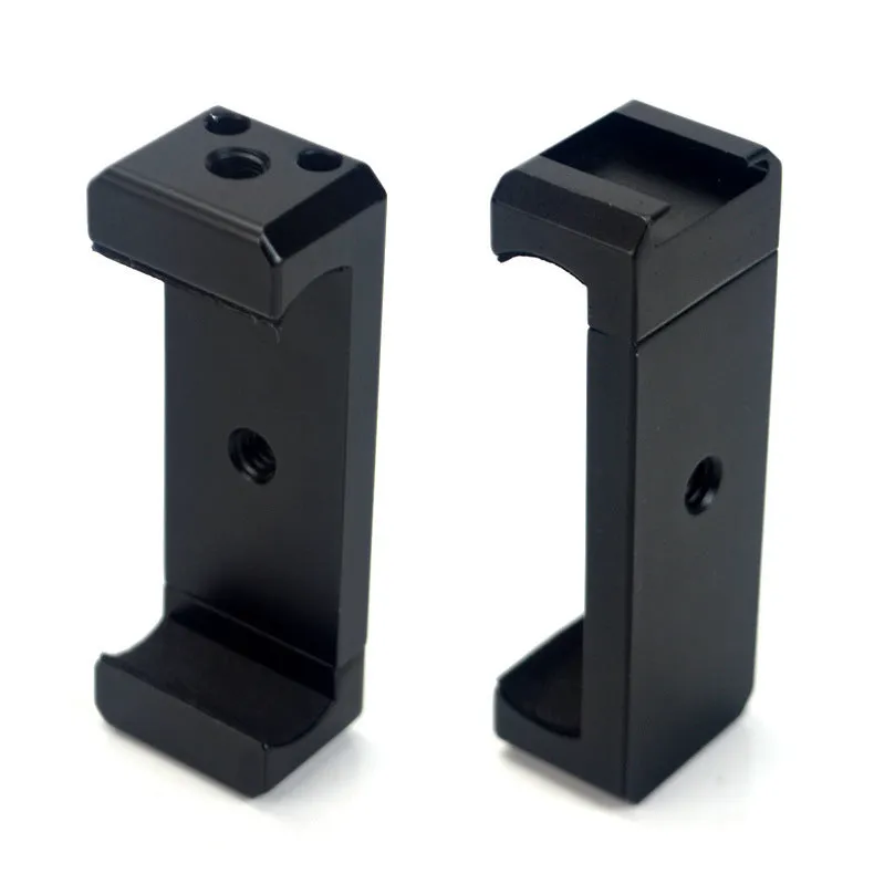 Aluminium smartphone bracket accessory for table top tripod, compatible with Apple iPhone models.
