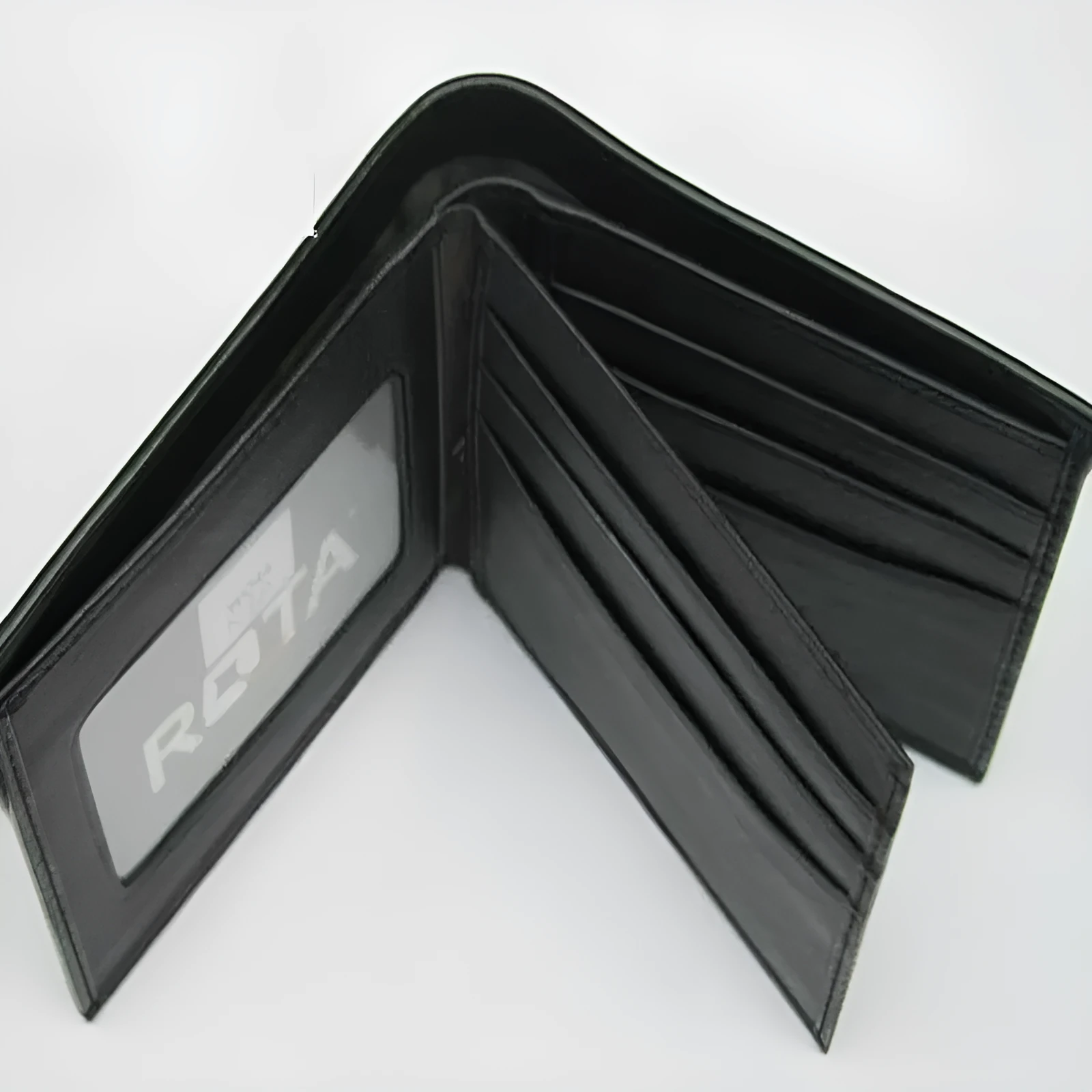 Cowhide leather wallet with pearl fishskin lining in horizontal square design