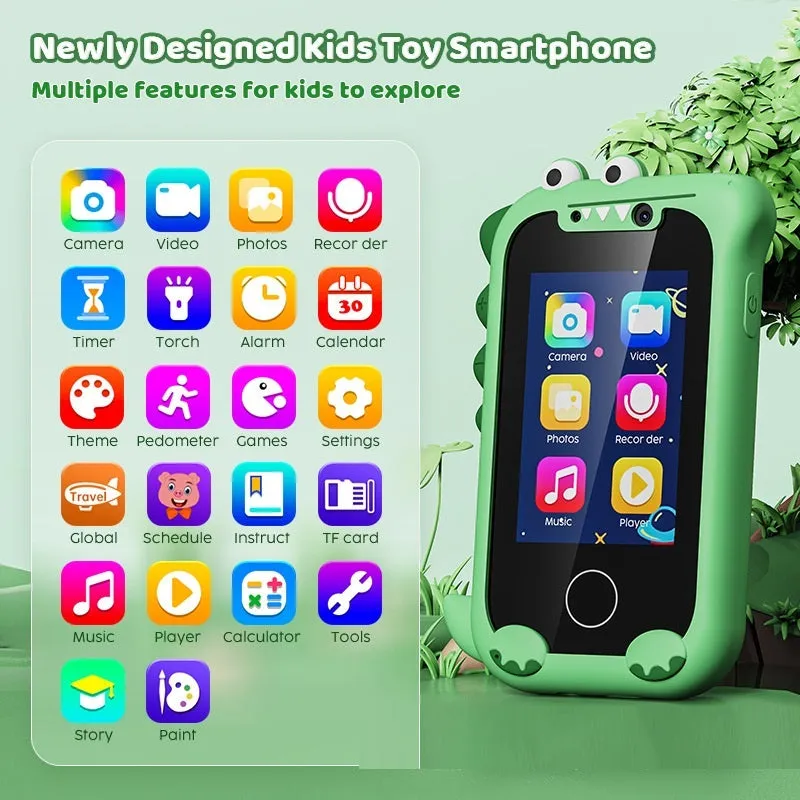 Blue silicone case educational mobile phone camera toy for children with touch screen and hang rope