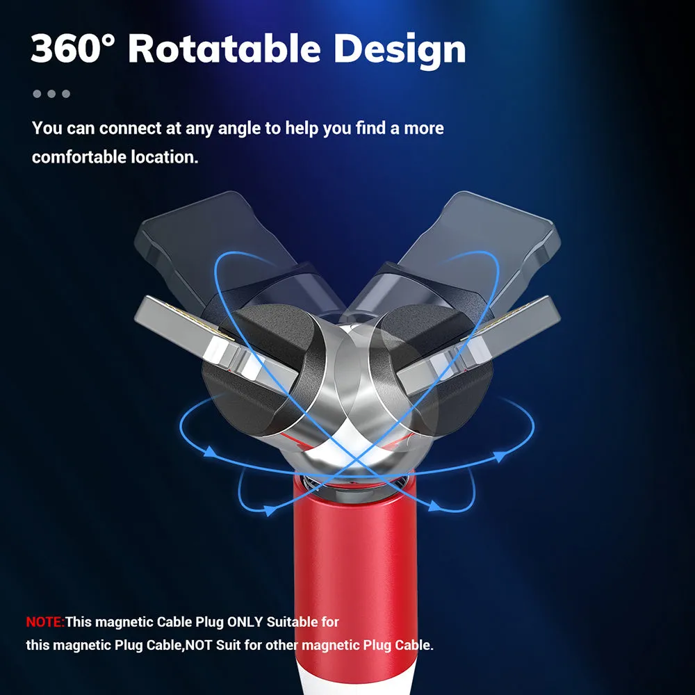 Black magnetic charging cable with spherical rotating head shown connected to mobile phone