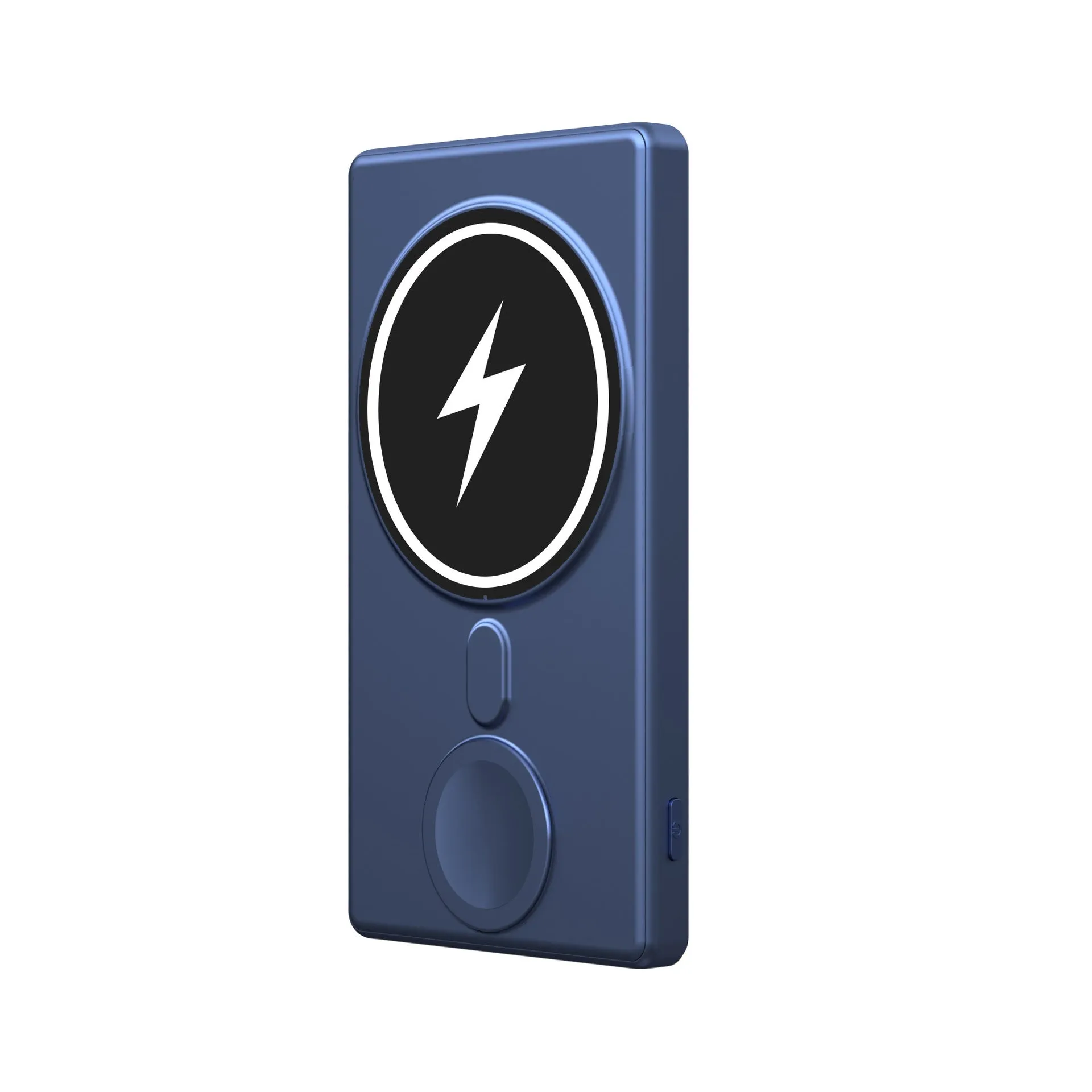 Black three-in-one magnetic wireless charging power bank with 5000mAh battery and aluminium shell