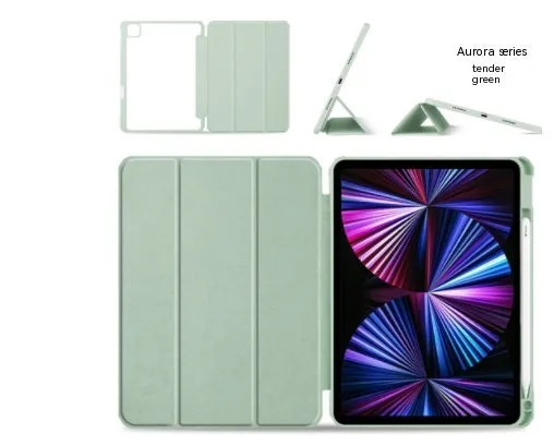 iPad case with Apple Pencil slot showing hard acrylic back and soft silicone edges in matcha green colour