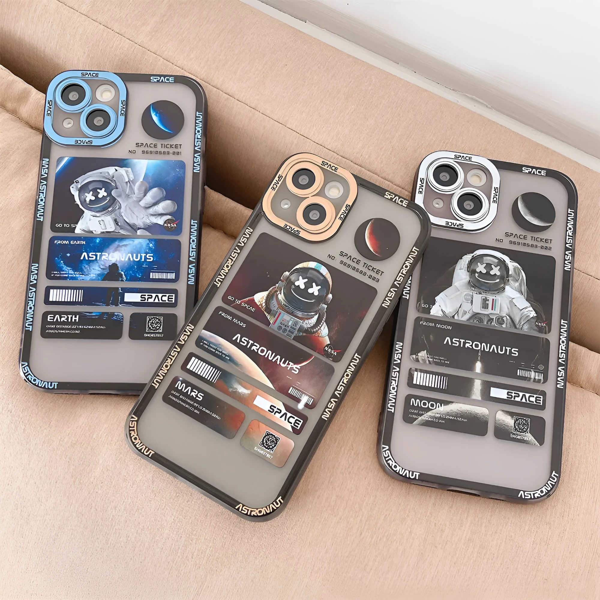Space astronaut graffiti design iPhone case in contrast colours on a mobile phone