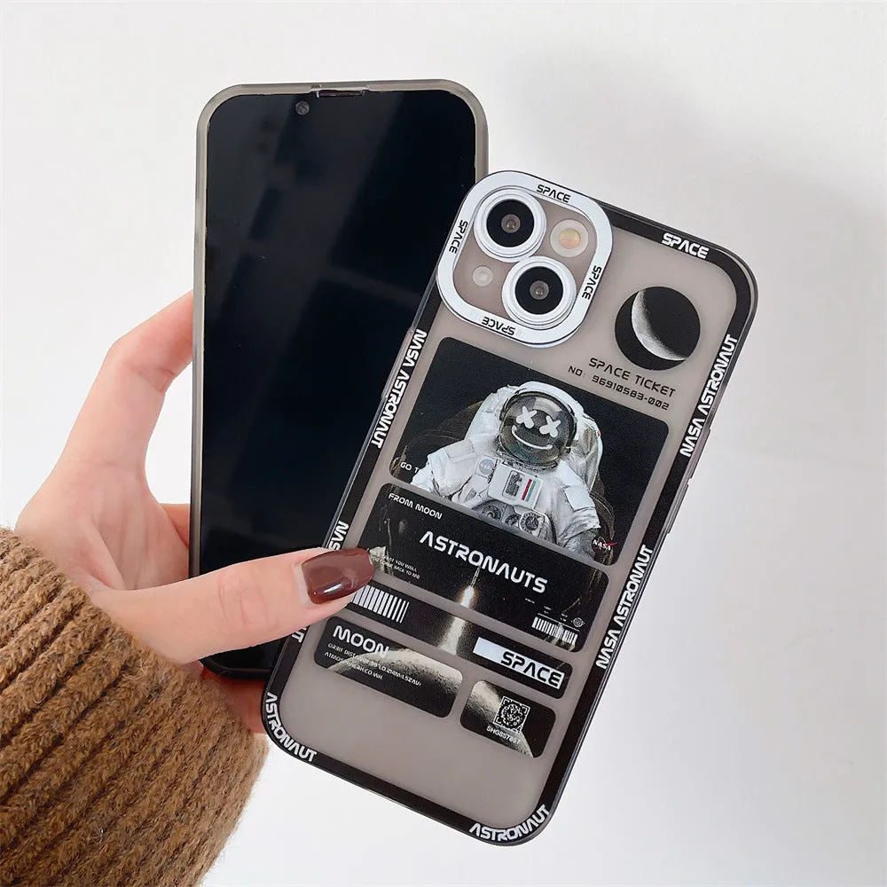 Space astronaut graffiti design iPhone case in contrast colours on a mobile phone