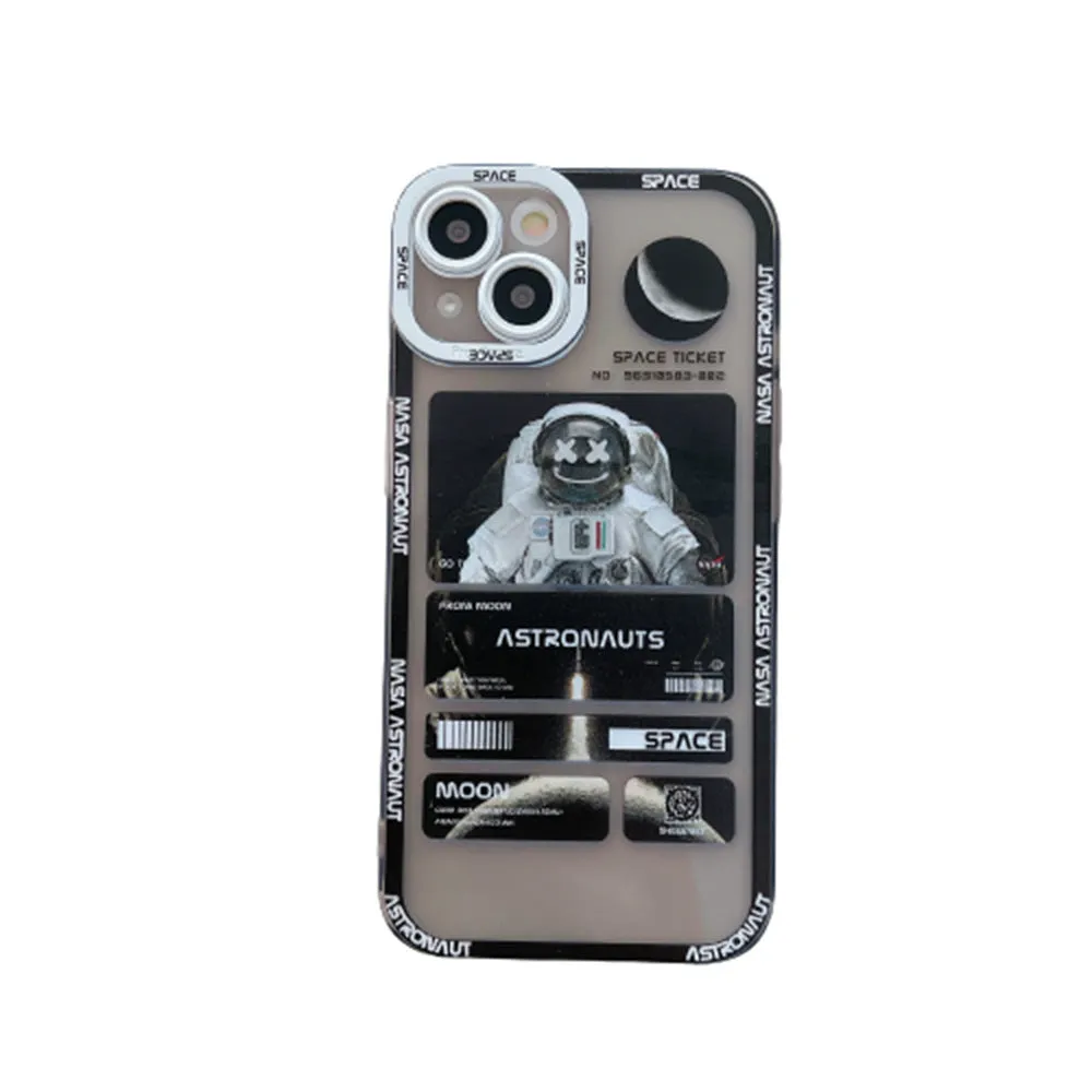 Space astronaut graffiti design iPhone case in contrast colours on a mobile phone