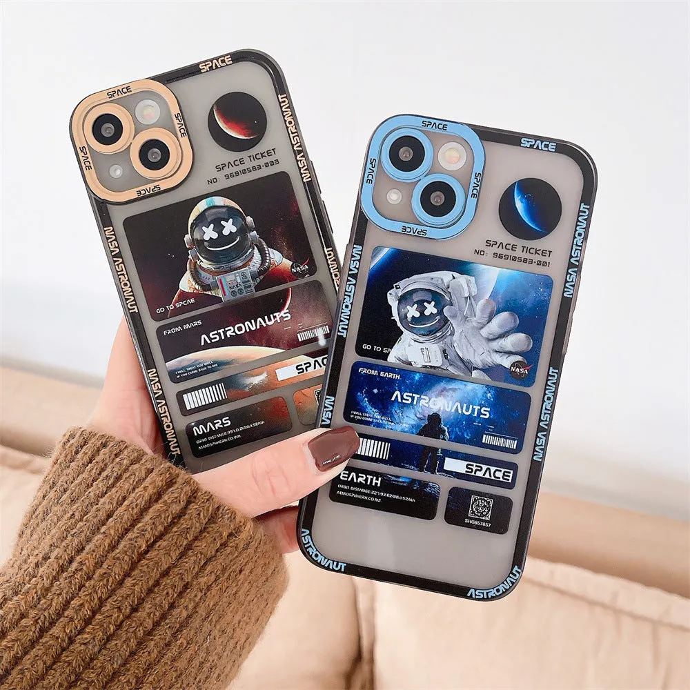 Space astronaut graffiti design iPhone case in contrast colours on a mobile phone