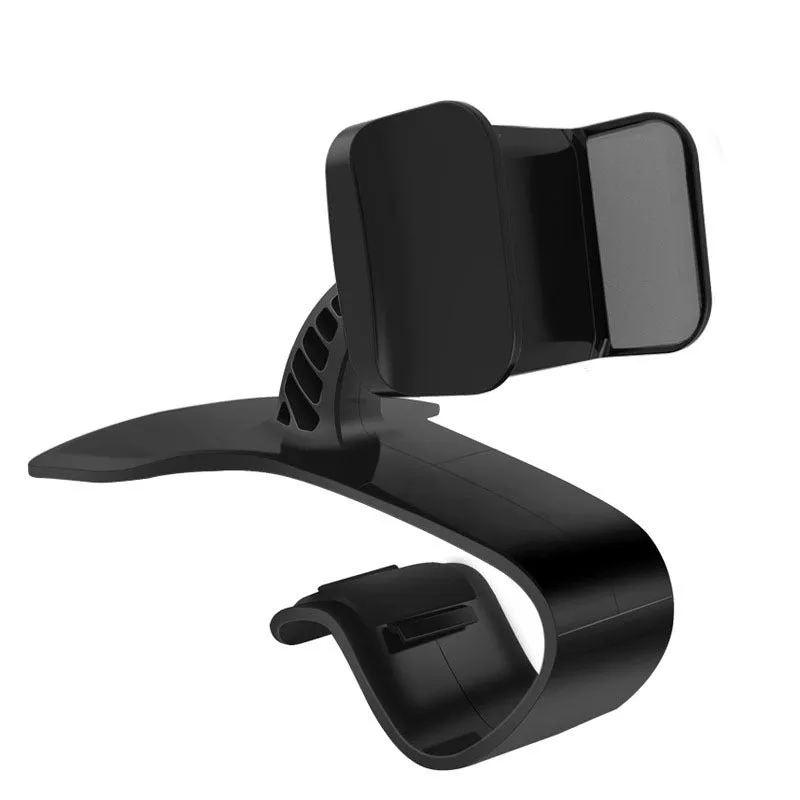 Dashboard car phone holder in black mounted to vehicle dashboard edge
