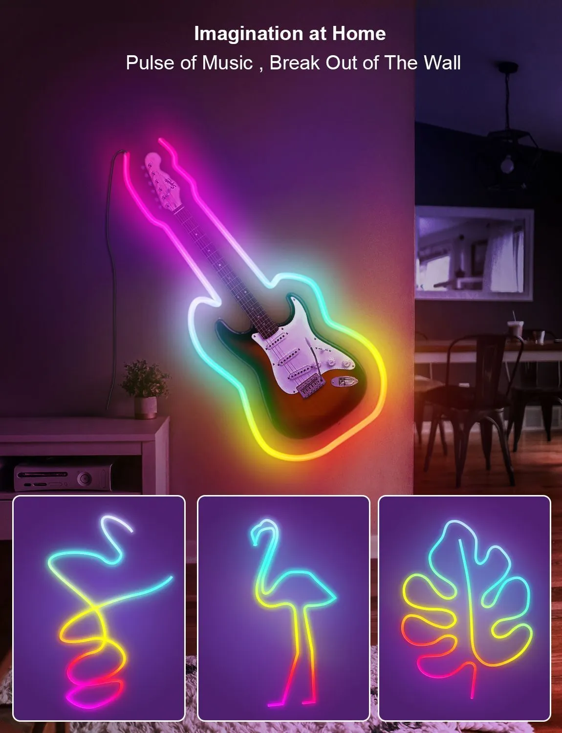 3 metre RGB LED neon light strip with remote control on white background