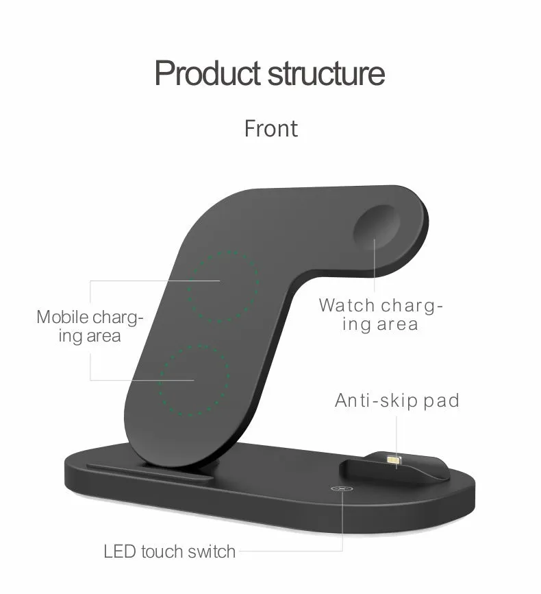 Foldable 3-in-1 wireless charging station for iPhone, Apple Watch and AirPods Pro in black or white