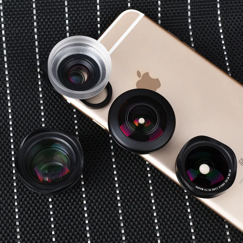 Mobile phone external lens kit with independent wide-angle, macro, fisheye and portrait lenses