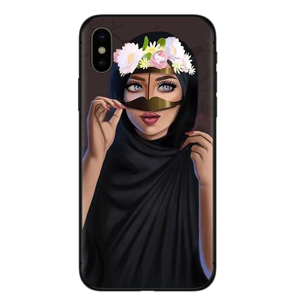 Islamic hijab veil girl design iPhone case with rhinestone floral decoration in various colours