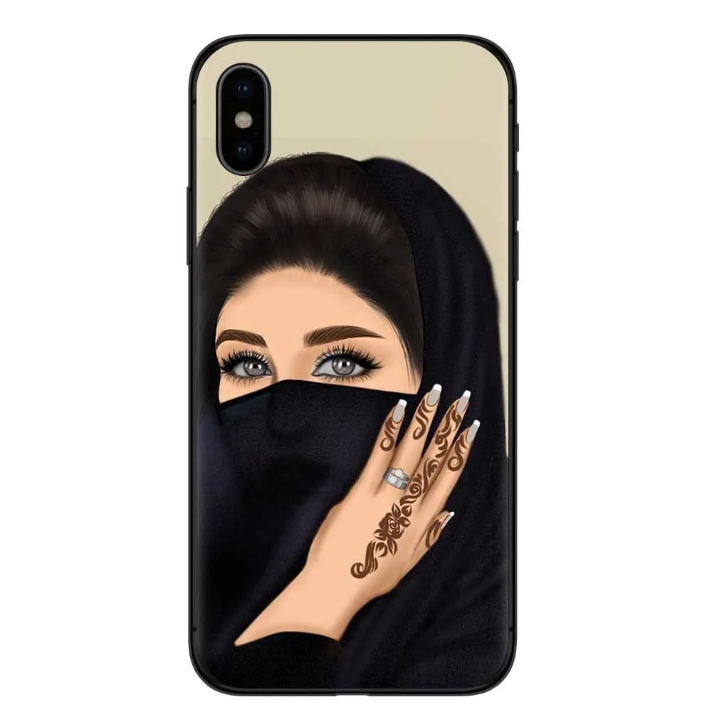 Islamic hijab veil girl design iPhone case with rhinestone floral decoration in various colours