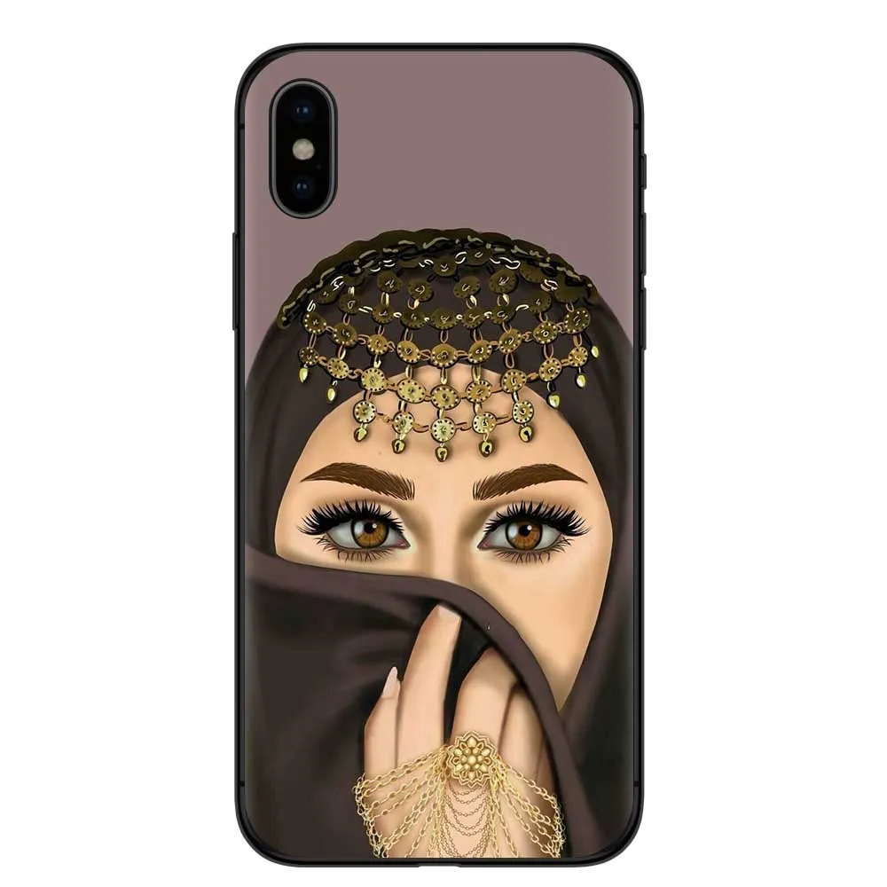 Islamic hijab veil girl design iPhone case with rhinestone floral decoration in various colours