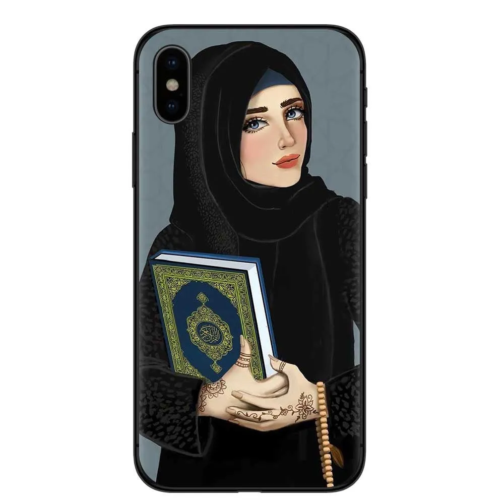 Islamic hijab veil girl design iPhone case with rhinestone floral decoration in various colours