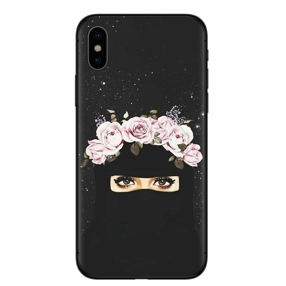 Islamic hijab veil girl design iPhone case with rhinestone floral decoration in various colours