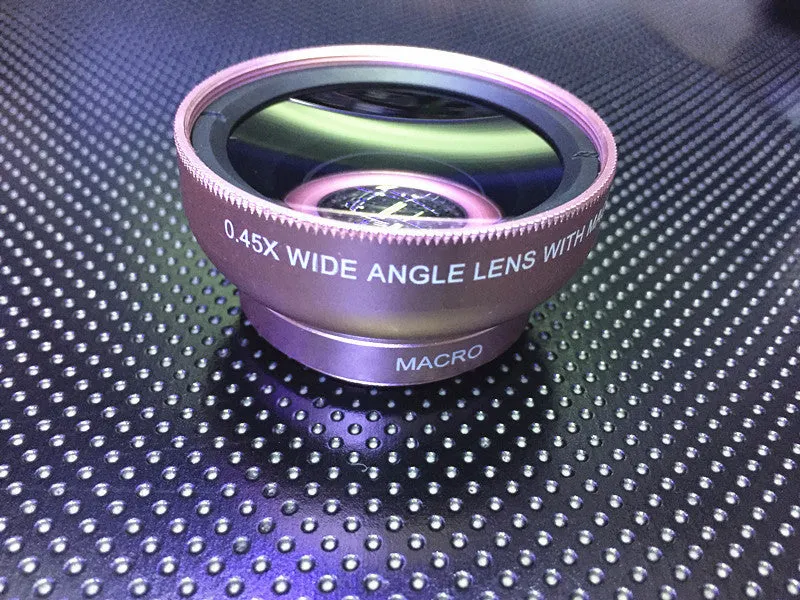 0.45X wide angle mobile phone lens attachment in black, gold, rose gold, and silver colours