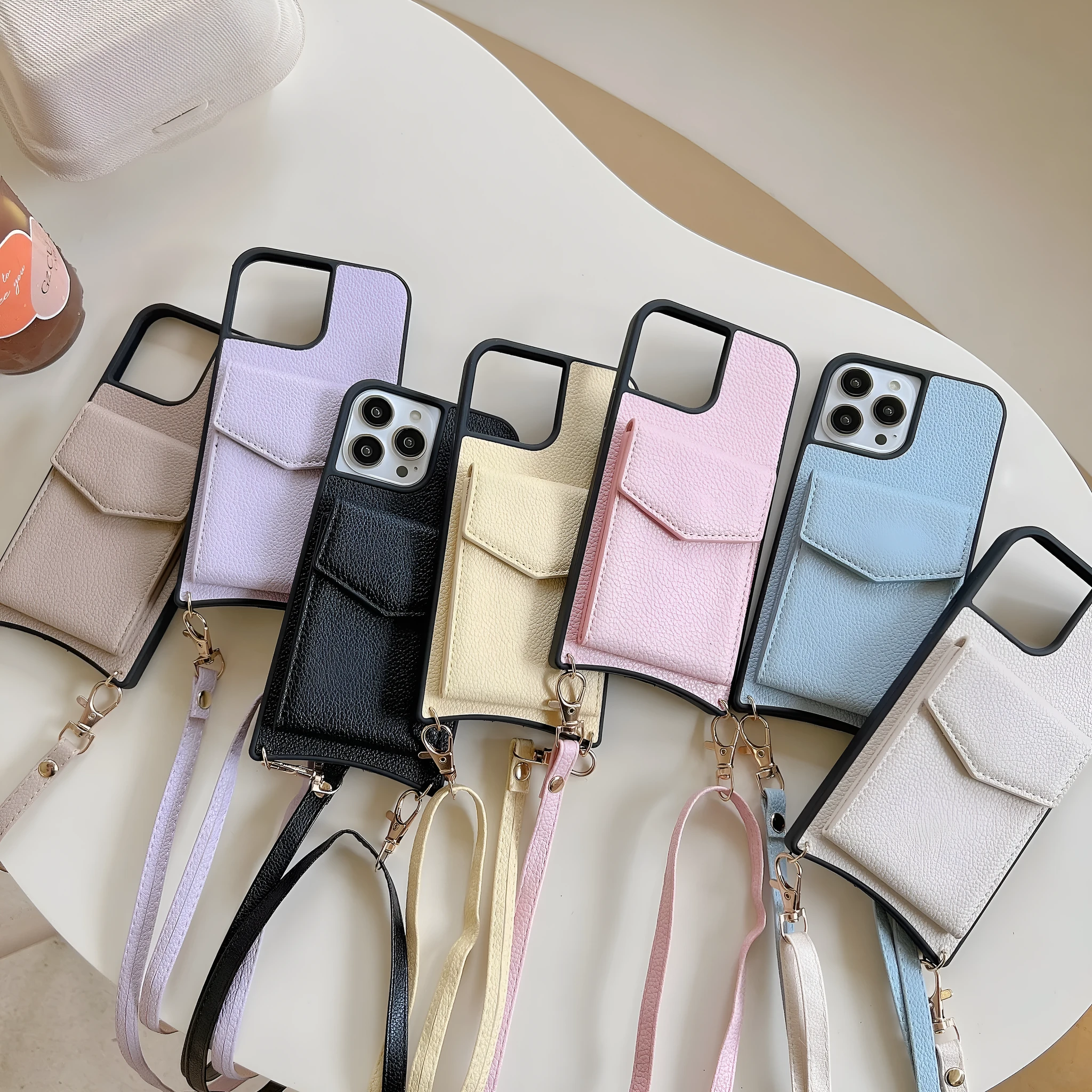 Inclined straddle fishtail style TPU leather phone case for iPhone in solid colours.