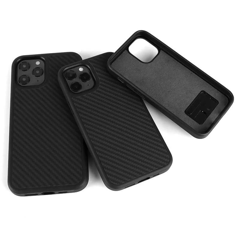 Handmade wooden phone case for Apple iPhone with TPU and Kevlar construction.