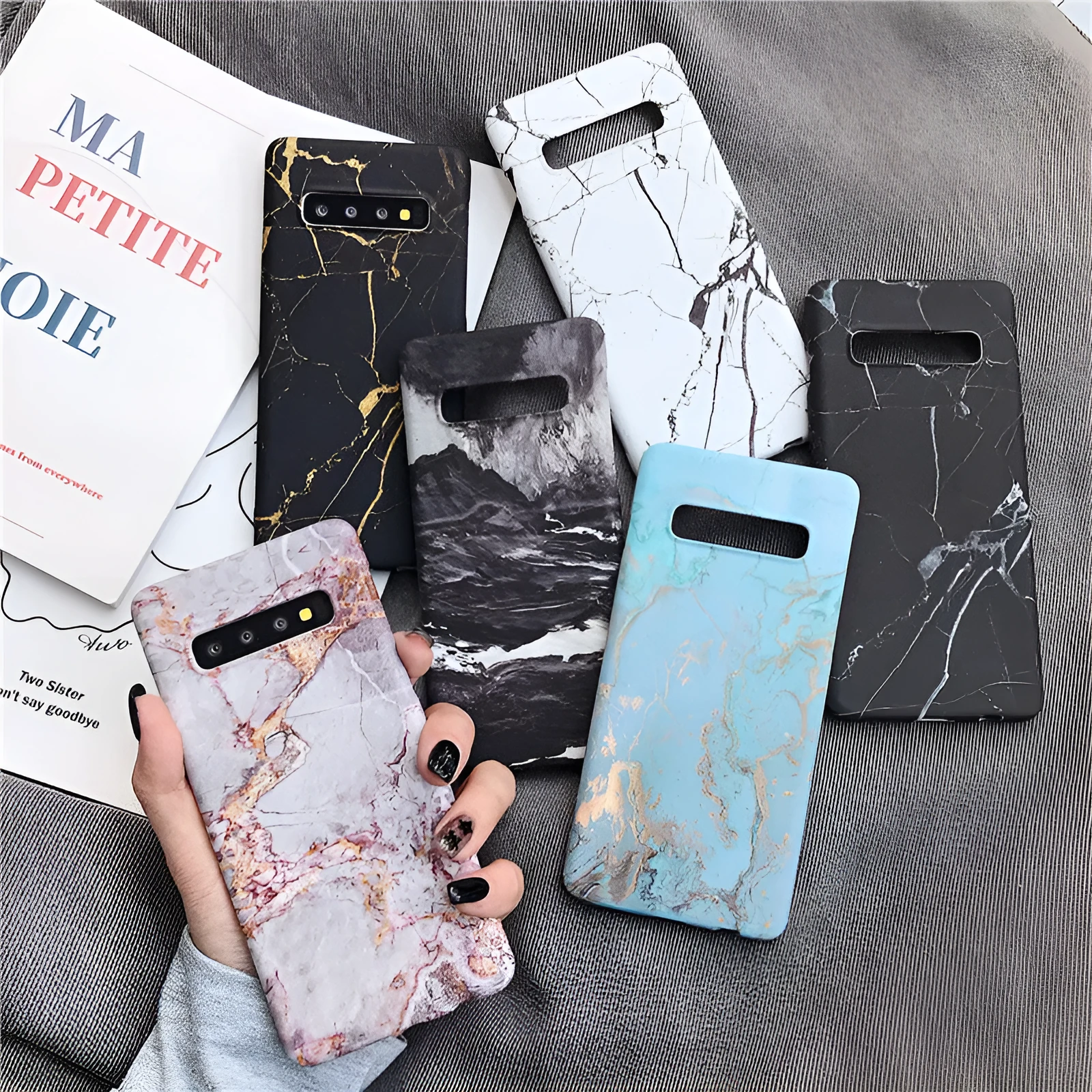 Samsung marble pattern phone case back cover in PC material with water sticker design