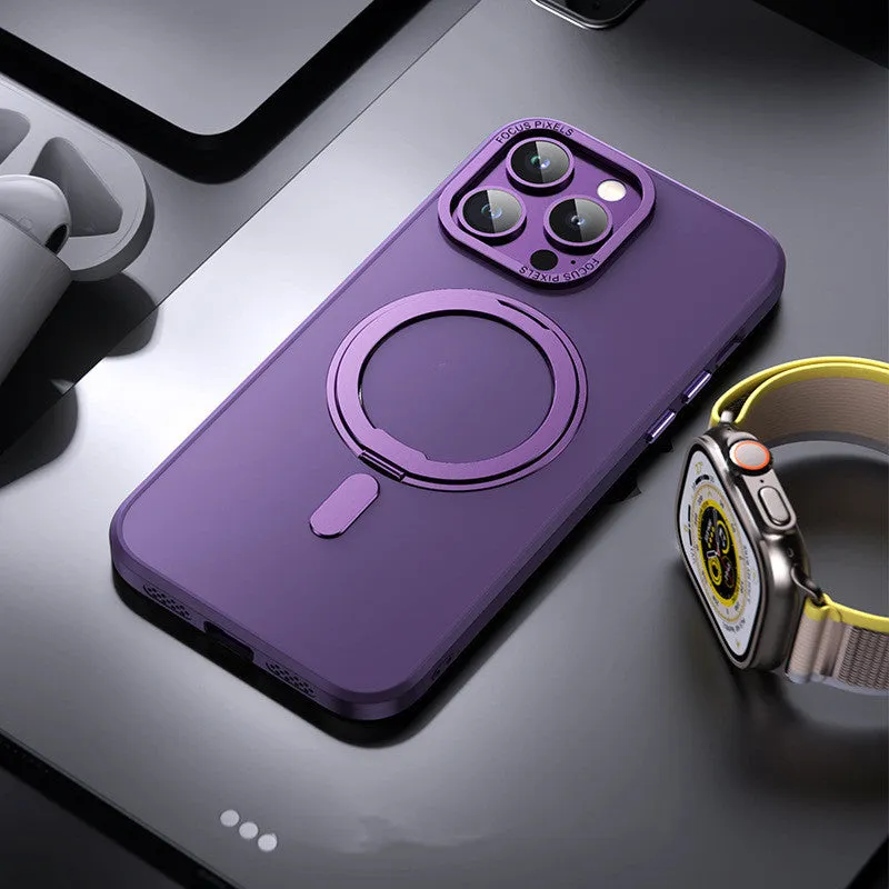 Transparent magnetic shockproof phone case for iPhone on a metallic surface.